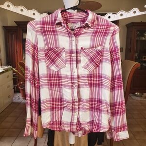 SO Women's Pink Plaid Button Down Shirt